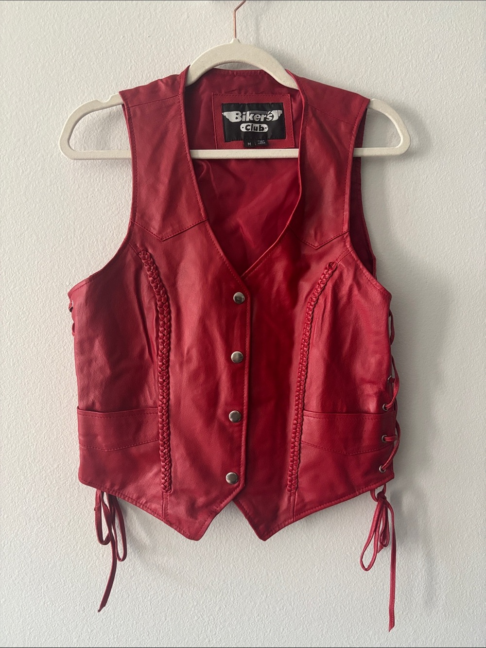 Bikers Club Red Leather Tie Side Vest